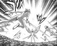 Priscilla (Claymore) makes four copies of herself to attack Teresa.