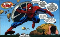 Peter Parker/Spider-Man (Marvel Comics) using a web shield...