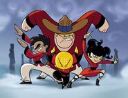 Omi, Raimundo, Clay, and Kimiko (Xiaolin Showdown) are the chosen Xiaolin Dragons of the water, wind, earth, and fire respectively. Together they are sworn to gather all of the Shen Gong Wu before the evil Heylin Witch, Wuya, who seeks to throw the world into 10,000 years of darkness.