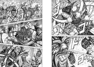 Rozo (Kingdom) overwhelming the Feego king, Danto with his superhuman speed and attacks all while cutting down the Feego Tribe.
