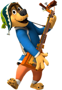 Bodi (Rock Dog) is a talented guitar play, even at a beginner's level, after being taught by Angus, he was able to save Snow Mountain and become co-guitarist of his band.