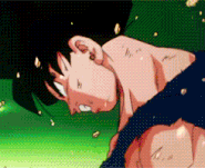 Son Goku (Dragon Ball series) entering the base Super Saiyan form.