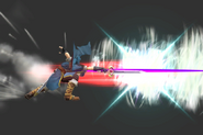 Marth (Fire Emblem/Super Smash Bros.) using Storm Thrust to unleash a burst of wind from his sword.