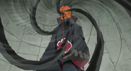 Obito Uchiha (Naruto) using his Kamui to spatially "devour" anything in contact with him into his personal space as prisoner storage, and can "regurgitate" them later.