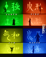 Various benders (Avatar: The Last Airbender) displaying their respective four elements.