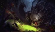 Kog'Maw (League of Legends) uses his acidic saliva as its main weapon.