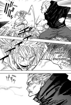 Hajime prepares to attack Hakari.jpg