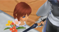 Kairi (Kingdom Hearts) touches Aqua's Keyblade, inadvertently inheriting the Keyblade power.