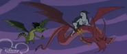 A Sea serpent (American Dragon: Jake Long) being rode by a shark-person and next to a dragon.