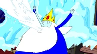 Ice King (Adventure Time) blowing snow out of his mouth.