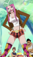 Despite being gluttonous, Jewelry Bonney (One Piece) doesn't gain a single pound or have any adverse effects on her body. It's quite possibly due to her Devil Fruit powers giving her the metabolism of a child.