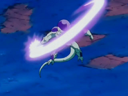 Frieza (Dragon Ball Z) using Daichiretsuzan to release a deadly blade of ki that easily split the circumference of planet Namek's surface.