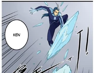Ken (Lightman) can control his ice power cause of explosion of Energy Capsule in Jaya Wijaya Mount