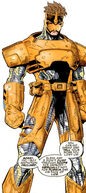 Christopher Nord/Maverick's (Marvel Comics) initial body armor was connected to an artificial booster field pack device with large cylinders above it...