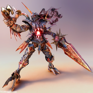 Nightmare (Soul Calibur) wields Soul Edge which was a normal sword before bathing it in the blood of countless victims. Because of this it becomes stronger when it comes in contact with blood. It can also restore its strength with every shard of Soul Edge found.