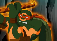 Michelangelo (TMNT 2003) wields 'Inazuma', which commands lightning from the heavens.