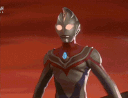 Kazuma Asuka/Ultraman Dyna (Ultraman) firing Solgent Beam.