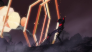 Eva Unit-01 (Neon Genesis Evangelion) utilizing its A.T. Field arm into a very powerful shock wave.