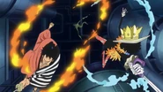 Kin'emon (One Piece) using Karyu Issen to infuse his sword with flames and slashes powerfully.