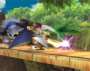 Meta Knight (Kirby) using his Dimensional Cape to dimensionally teleport himself for short distances.