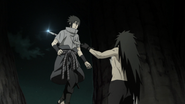 Madara Uchiha (Naruto) cruelly and apathetically kills his fellow clansman, Sasuke, for the sake of his own Eye of the Moon Plan.