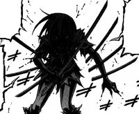 Namanie Nienami (Medaka Box) uses seven swords, three short swords stabbed in each arm and a normal katana.
