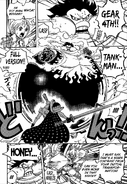 After Luffy (One Piece) completely filled himself up with food, he was able to access a new more powerful version of Gear Fourth - Gear Fourth: Tank Man.