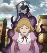 Catherine (Black Clover) drains mana using Ash Curse Magic: Ash Absorbing Formation.