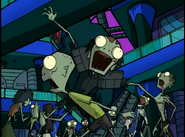 Ever since the citizens have fallen as victims to Sergeant Slab Rankle, they all had been reanimated into Zombies (Invader Zim) as his own group of soldiers as a last resort against Zim before he successfully returns the tape.