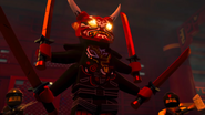 Mr. E (Lego Ninjago: Masters of Spinjitzu) using the Oni Mask of Vengeance's powers.