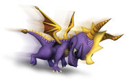 Spyro (Spyro the Dragon) has two primary attacks - spitting flame and his charge attack.