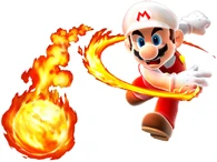 After grabbing a Fire Flower (Super Mario Brothers) Mario gains the power to shoot fireballs