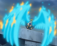 Marco (One Piece) forms wings of blue fire out of his arms when he transforms.