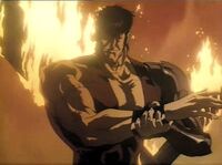 Gemma Himuro (Ninja Scroll) using his Reincarnation Technique to control his body down to the tiniest bone and blood, putting his severed body parts back together, even his head is possible, rendering him immortal.