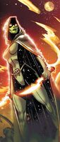 After Gamora (Marvel Comics) was exposed to the power of the Black Vortex, cosmic potential was unleashed, vastly improving on all of her previous abilities and bestowing additional ones such flight and fabricating weapons out of cosmic energy.