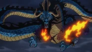 While already quite large, Kaido (One Piece) can turn into an enormous and destructive dragon.