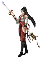 Momiji (Ninja Gaiden series) wields the Heavenly Dragon Naginata, a sacred relic used by the Dragon Shrine Maidens, said to be carved from the tailbone of a dragon. Given that its surprisingly light, Momiji can use it to perform flexible and powerful attacks impossible for a normal naginata to perform.