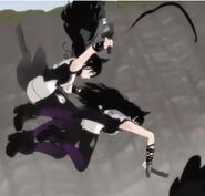 By using shadows, Blake Belladonna (RWBY) is capable of generating a clone to take an opponent's hit while she dodges the attack.