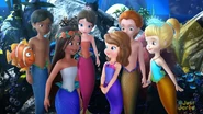 Sofia (Sofia the First) as a mermaid and other merpeople.