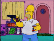 Homer Simpson (The Simpsons) Turns on TV with a Gun