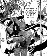 Jushi Mataza Tsumuji (Tenjho Tenge) uses his two hands to control eight mechanical ones, wielding eight spears.