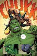 Wolverine (Marvel Comics) stabbing The Hulk in the head.