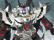 After using the power of the Armor of Unicron to infuse himself with the power of Gigantion's Cyber Planet Key, Megatron (Transformers: Cybertron) upgraded into Galvatron, acquiring far greater strength and electrical abilities, raw power, the power to absorb energy, and the power to form his energy into a destructive sword.