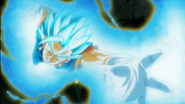 Due to Goku and Vegeta possessing the Super Saiyan Blue form, their Potara Earring Fusion, Vegito (Dragon Ball series), is able to use the transformation as well. With its power adding to his strength, Vegito possesses Godly ki great enough overwhelm the immensely powerful Fused Zamasu.