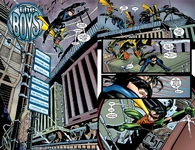 Nightwing and Robin (DC Comics) train while riding train tops while blindfolded and doing various balancing exercises.