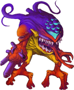 ...and during a battle with the true Samus, becomes a twisted amalgam of the various hosts it has infected.