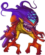 ...and during a battle with the true Samus, becomes a twisted amalgam of the various hosts it has infected.