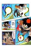 Son Goku (Dragon Ball Z) using his Bending Kamehameha to twist his blast to chase down an evading Raditz.