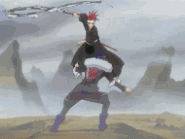 Noba (Bleach) opening a portal around himself to instantly teleport away from Renji's attack.