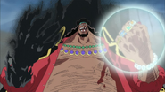 Blackbeard (One Piece) using both the power of the Yami Yami no Mi & the Gura Gura no Mi.